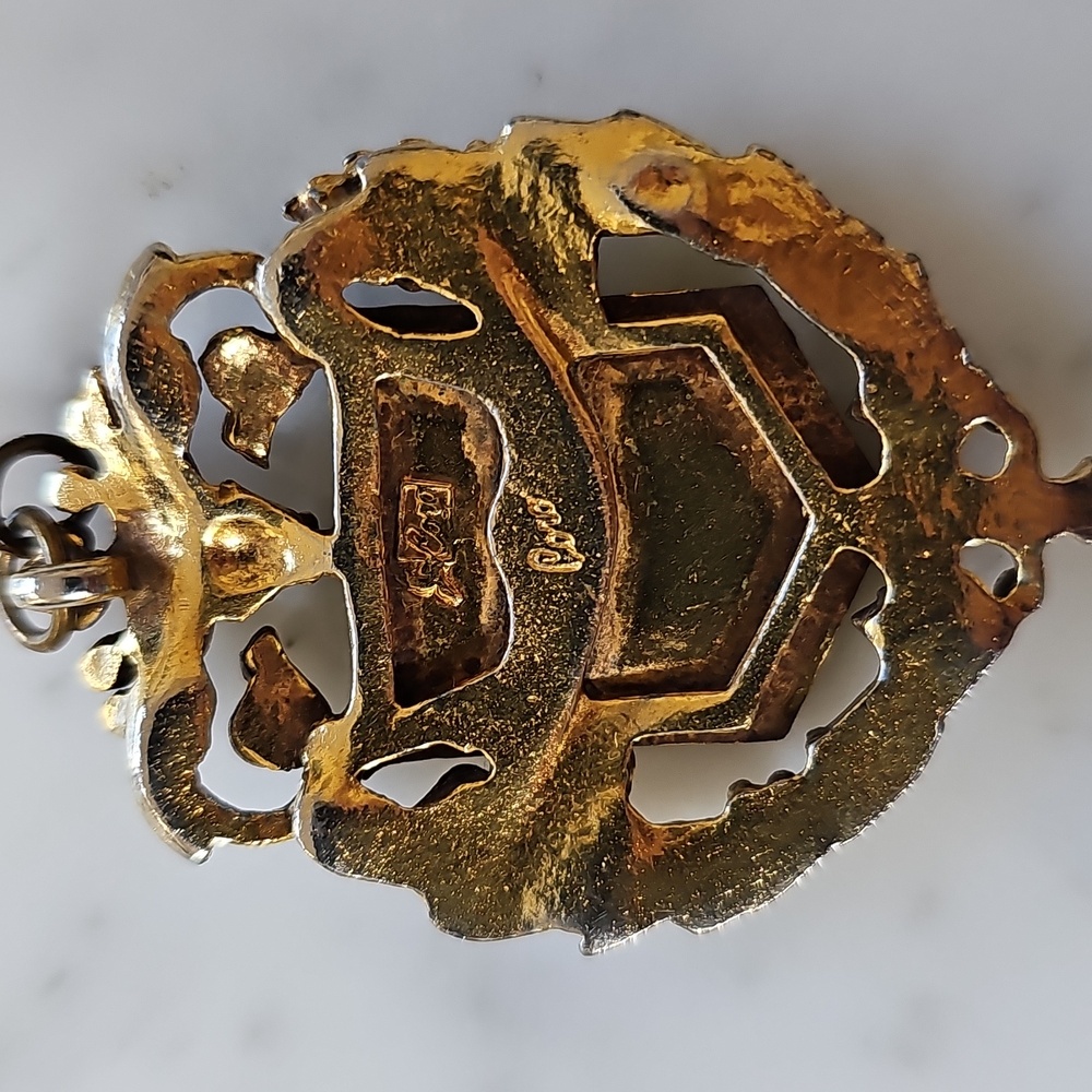 Coro Coat of Arms Vintage Brass Enamel Heraldic Shield Pendant - Picture 4 of 7
